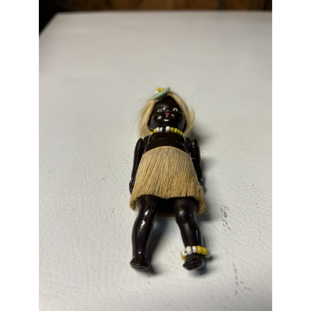 Vintage African Village Doll Wearing Furs And Grass Skirt